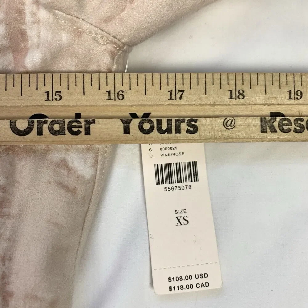 Anthropologie BlankNYC Hippie Dippe Faux Suede Jacket XS Pink Cream Moto Boho - Picture 11 of 13